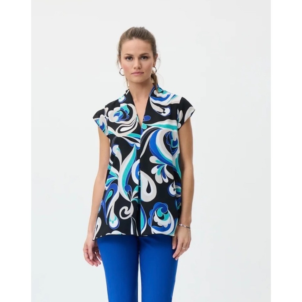 Joseph Ribkoff Womens Top Blue Black Gray Chiffon Sardinia Collection Size‎ 14